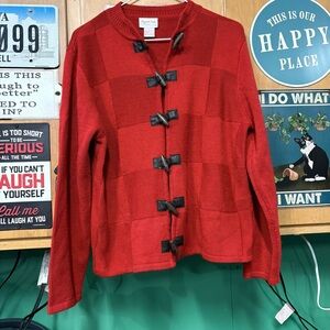 Elegant Red Toggle Cardigan